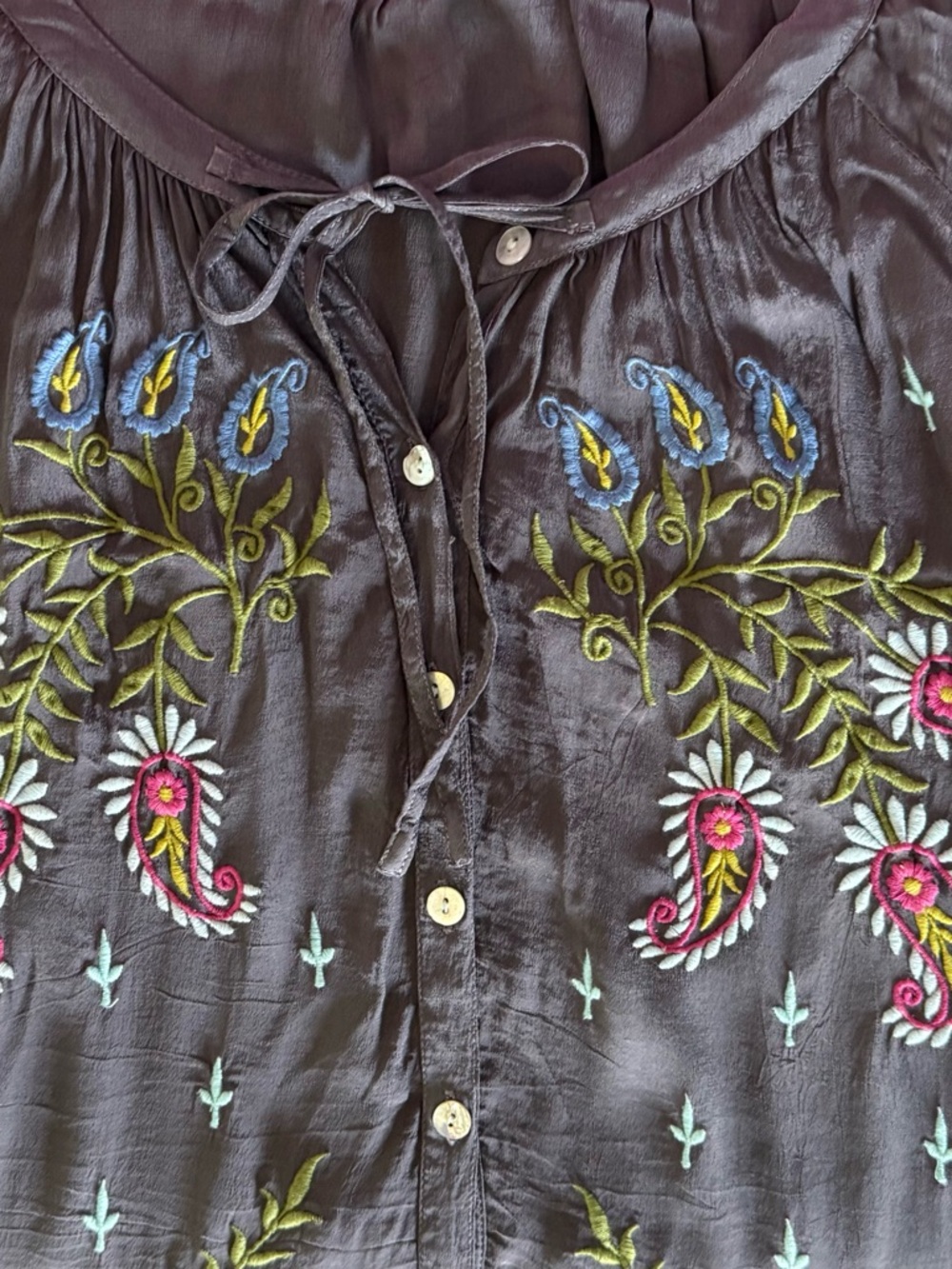 Karen Seo Boho Embroidered Peasant Top with Multicolor Floral XL - Picture 3 of 8